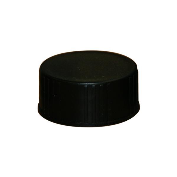 Black plastic outlet bottle caps