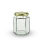 Clear 190ml Hexagonal Jar with 58mm Twist Top Gold
