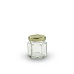 Clear 50ml Hexagonal Jar with 43mm Twist Top Gold