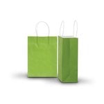Pack of 10 Small Green Kraft Recyclable Paper Bags 16cm (W) X 22cm (H) + 8cm (G)