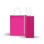 Pack of 10 Medium Pink Kraft Recyclable Paper Bags 20cm (W) X 28cm (H) + 10cm (G)