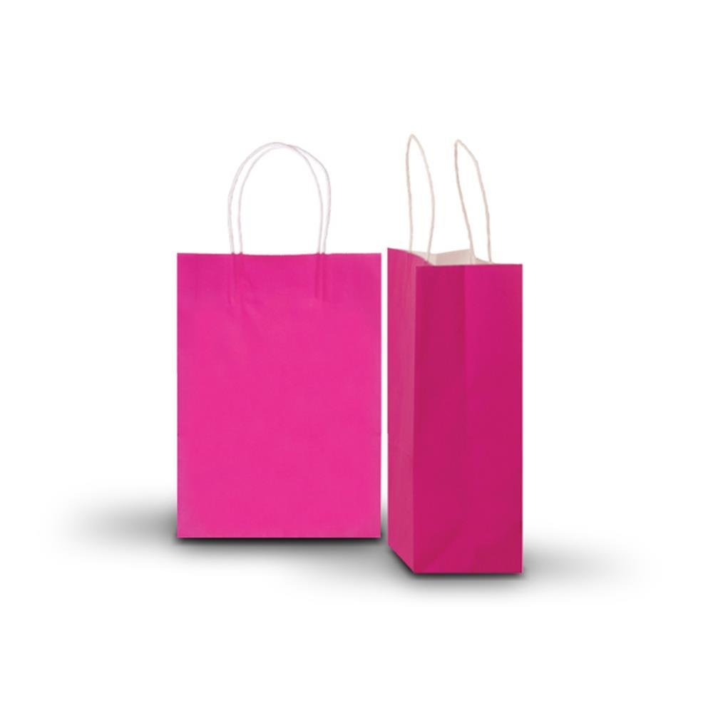 Pack of 10 Small Pink Kraft Recyclable Paper Bags 16cm (W) X 22cm (H ...