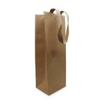 Brown Kraft Deluxe Single Bottle Wine Gift Bag: Paper Ribbon Handle - Carton of 100