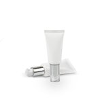 White 30ml Pre-sealed Airless Tube with Shiny Silver Pump + Clear Overcap