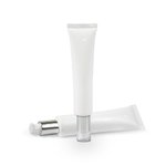 White 75ml Pre-sealed Airless Tube with Shiny Silver Pump + Clear Overcap