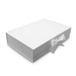 Ice Large Foldable Rigid Box + WHITE RIBBON: 375mm (W) x 260mm (L) x 85mm (D) - Carton of 25