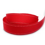 22mm Red + White Saddle Stitch Grosgrain Ribbon - 50M Roll