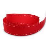 22mm Red + White Saddle Stitch Grosgrain Ribbon - 50M Roll