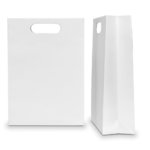 Paper Bag + Die-Cut Handle: White Kraft Large 300mm (W) x 420mm (H) + 120mm (G) - Carton of 100
