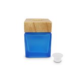 50ml Blue Square Reed Diffuser Bottle with Square Wood Collar Cap and Plug