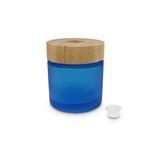 Blue 50ml Round Reed Diffuser Bottle with Round Wood Collar Cap and Plug