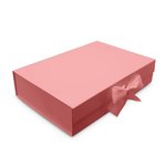 Pink Large Foldable Rigid Box + RIBBON: 375mm (W) x 260mm (L) x 85mm (D) - Carton of 25