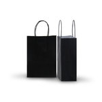Pack of 25 Small Black Kraft Paper Bags 16cm (W) X 22cm (H) + 8cm (G)