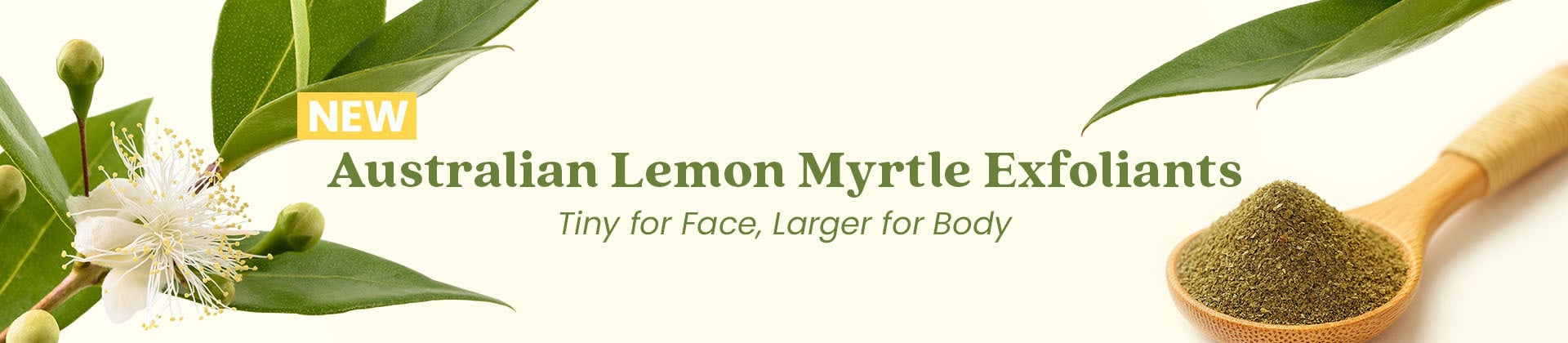 New Australian Lemon Myrtle Exfoliants – Tiny for Face, Larger for Body